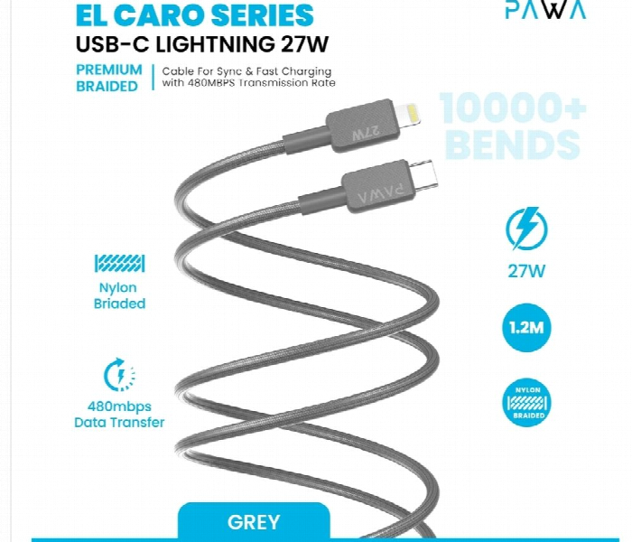 Pawa El Claro Series Premium Braided Cable Usb C To Lightning 27W  Gray - Zoom Image 3