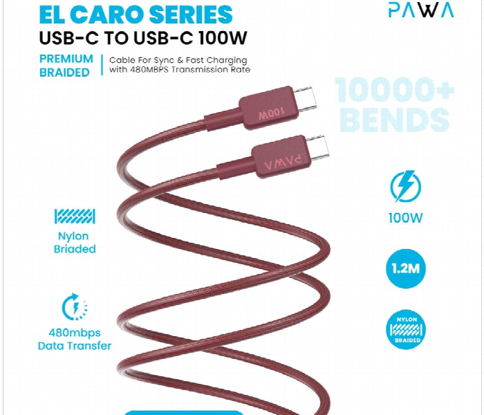 Pawa El Caro Braided Cable Usb C To Usb C Burgundy - Zoom Image 3