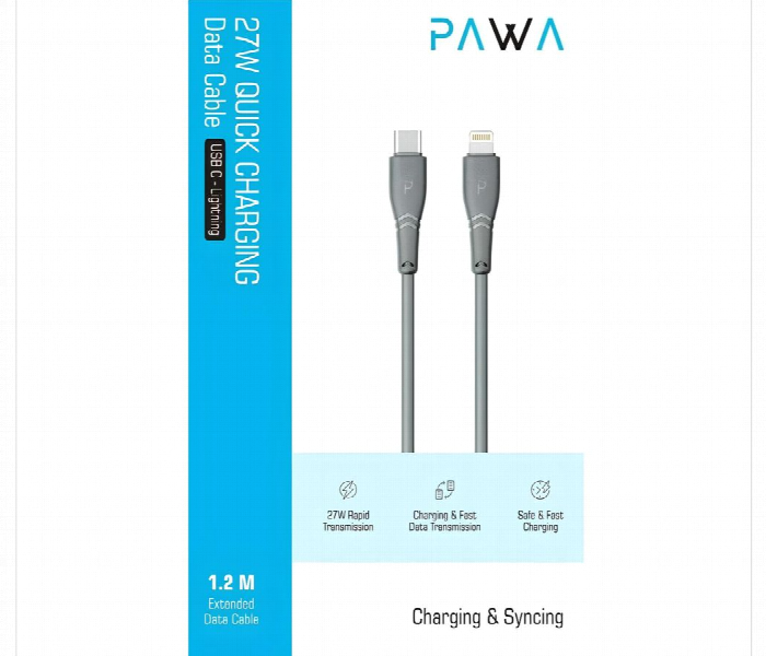 Pawa Type C To Lightning Pvc Cable 27W Quick Charging 1.2M Gray - Zoom Image 4