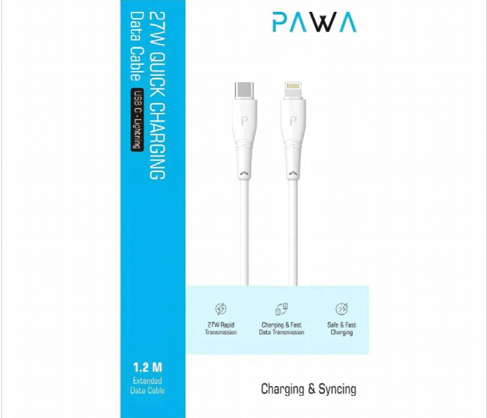 Pawa Type C To Lightning Pvc Cable 27W Quick Charging 1.2M White - Zoom Image 4