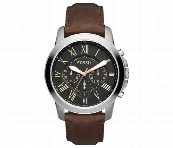 Fossil Mens Water Resistant Leather Chronograph Watch Fs4813Ie 44 Mm Brown - Zoom Image 1