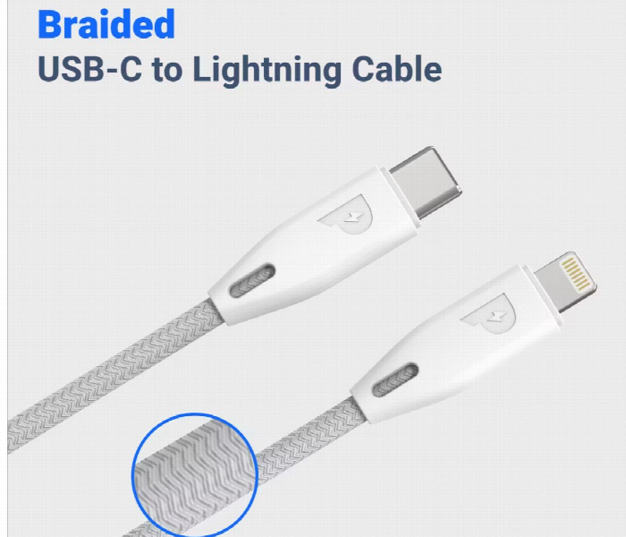 Powerology Braided Usb C To Lightning Cable White - Zoom Image 2