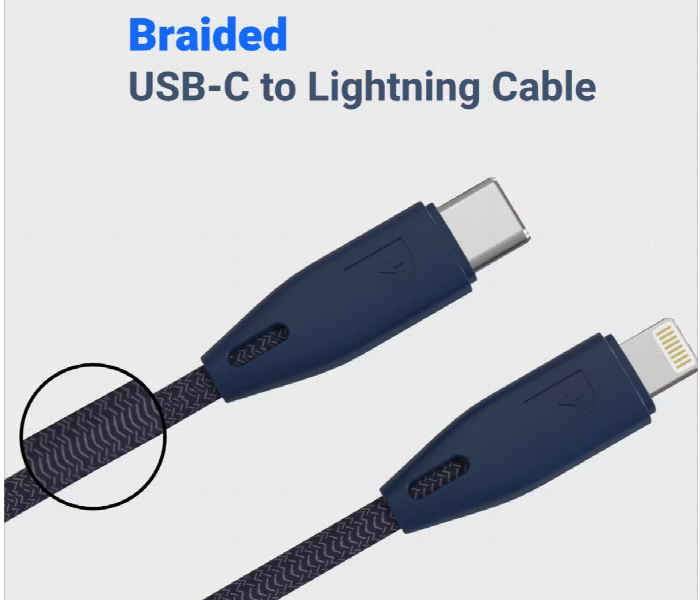 Powerology Braided Usb C To Lightning Cable 1.2M Or 4Ft Blue - Zoom Image 4
