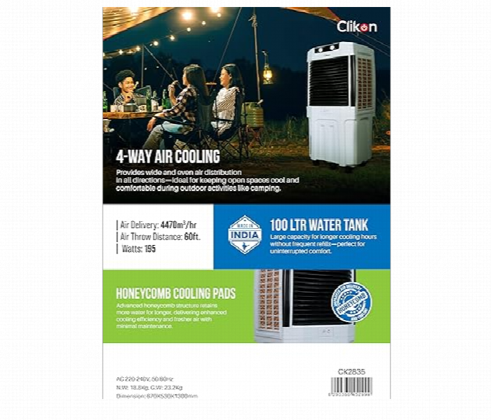 Clikon Ck2835 Desert Air Cooler With 100L Water Tank - Zoom Image 2