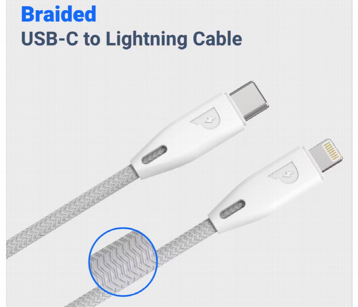 Powerology Braided Usb C To Lightning Cable 1.2M Or4Ft White - Zoom Image 4