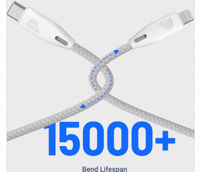 Powerology Braided Usb C To Lightning Cable 1.2M Or4Ft White - Zoom Image 5