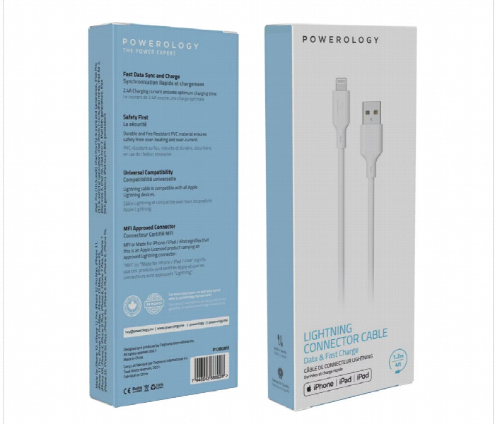 Powerology Basic Lightning Cable 1.2M White - Zoom Image 2