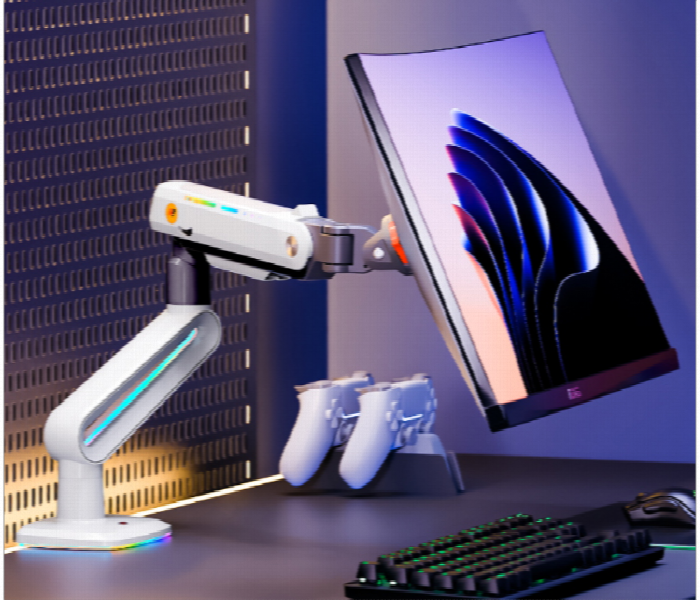 Nb North Bayou E6 Rgb Gaming Single Monitor Mount Arm White 32 To 60 Inch - Zoom Image 3