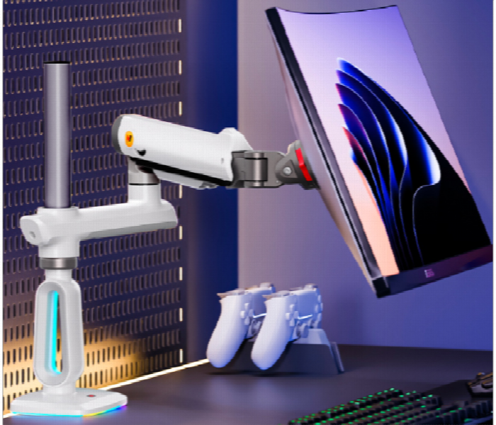 Nb North Bayou E7 Rgb Gaming Single Monitor Mount Arm White 32 To 60 Inch - Zoom Image 2