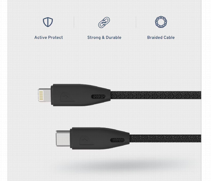 Powerology Braided Usbc To Lightning Cable 1.2M Black - Zoom Image 2