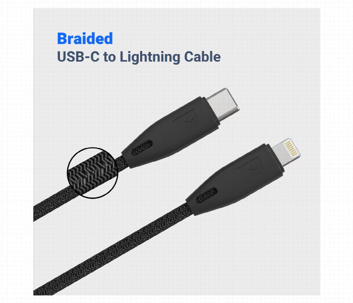 Powerology Braided Usbc To Lightning Cable 1.2M Black - Zoom Image 4