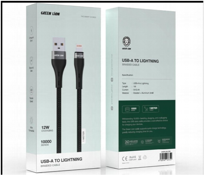Green Lion Usb A To Lightning 12W Charger Cable Durable High Speed Wire For Apple Devices - Zoom Image 2