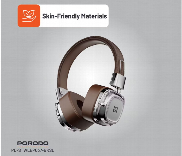 Porodo Soundtec Vintage Wireless Enc Headphones  Brown Or Silver - Zoom Image 3