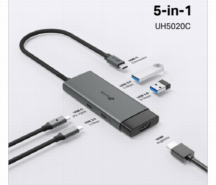 Uh5020C Usb Type C 5 In 1 Hub Single Usb C Port Into 5 Ports - Zoom Image 4