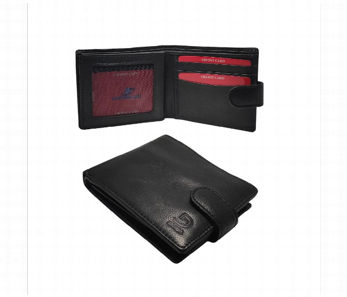 Leather Wallet With Secure Push Button  Black - Zoom Image 2