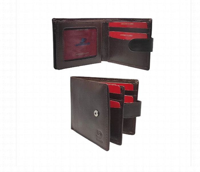 Leather Wallet With Secure Push Button Brown - Zoom Image 2