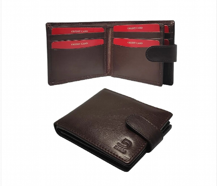 Leather Wallet With Secure Push Button Brown - Zoom Image 1