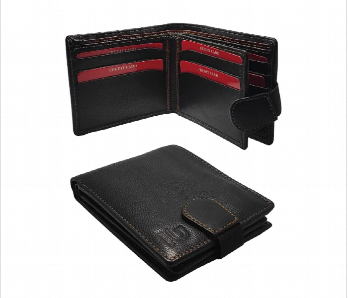 Secure Push Button Leather Men Wallet Black - Zoom Image 1
