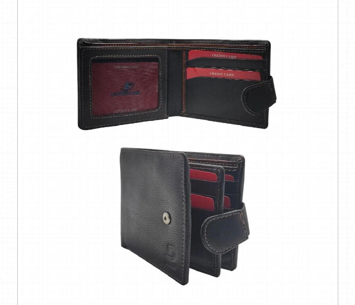 Secure Push Button Leather Men Wallet Black - Zoom Image 2