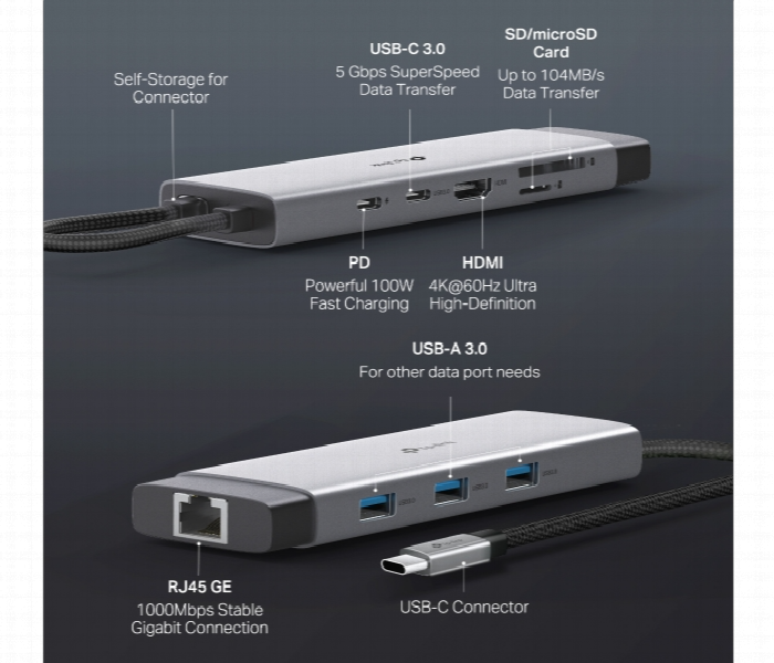 Uh9120C Usb Type C 9 In 1 Hub Turns A Single Usb C Port Into 9 Ports - Zoom Image 5