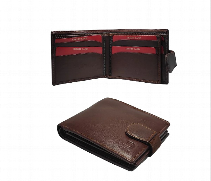 Secure Push Button Leather Men Wallet Brown - Zoom Image 2