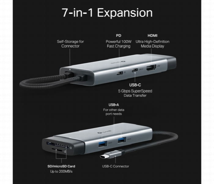 Uh7020C Usb Type C 7 In 1 Hub   Turns A Single Usb C Port Into 7 Ports - Zoom Image 5