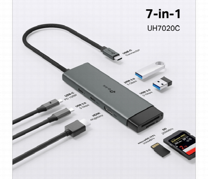 Uh7020C Usb Type C 7 In 1 Hub   Turns A Single Usb C Port Into 7 Ports - Zoom Image 4