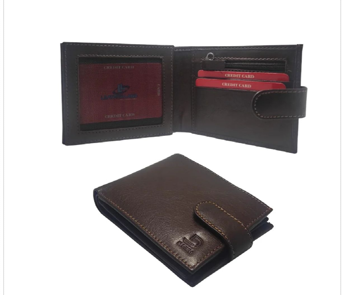 Leather Bifold Wallet With Zipper Pocket Men Brown - Zoom Image 1