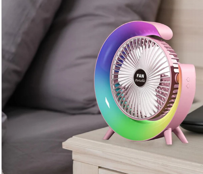 Colorful Desktop Fan With Usb Power Supply And Atmosphere Lamp Pink - Zoom Image 2