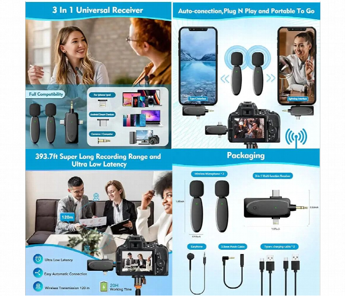 3 In 1 Wireless Microphone Dual Lavalier Microphone - Zoom Image 2
