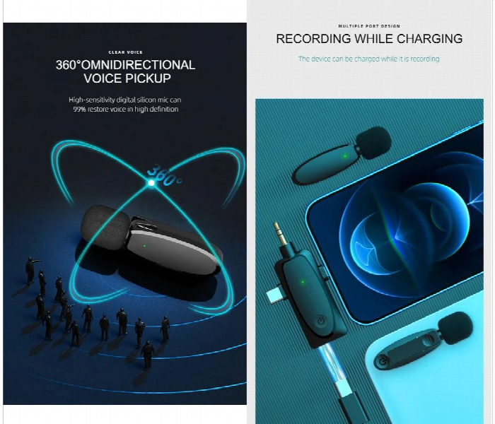 3 In 1 Wireless Microphone Dual Lavalier Microphone - Zoom Image 3