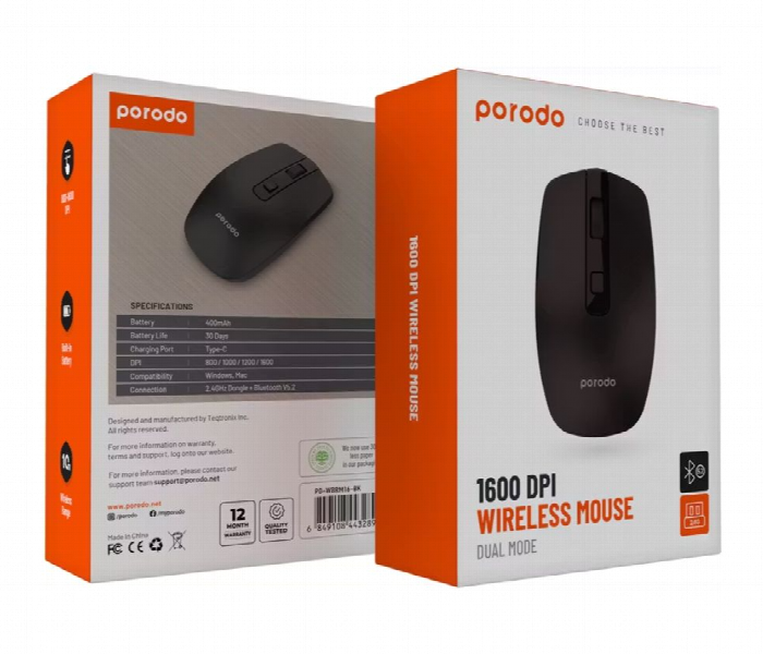 Porodo Dual Mode Wireless Mouse 1600 Dpi - Zoom Image 6
