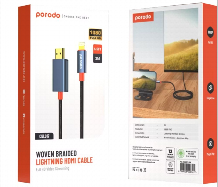 Porodo Woven Cable Lightning To Hdmi - Zoom Image 6