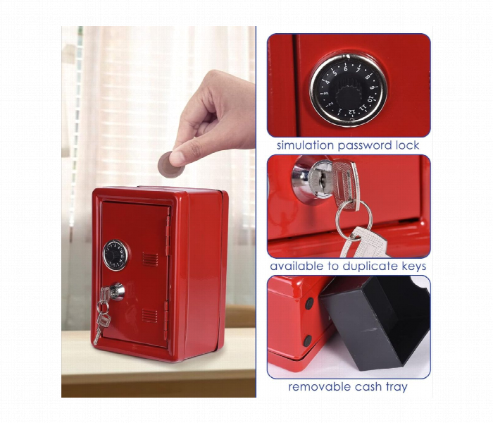 Metal Strap Lock Mini Cash Box Red - Zoom Image 2