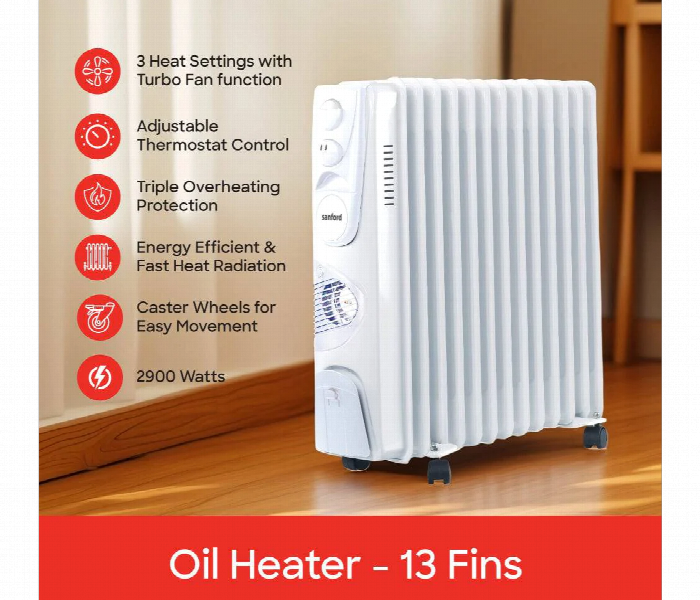 Sanford Sf1212Oh Bs 13 Fins 2900W  Oil Filled Radiator Heater With Turbo Fan And Thermostat Control - Zoom Image 4