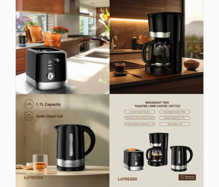Lepresso Breakfast Set Toaster Kettle And Drip Coffee Maker Black Lpcffm0009 Bk - Zoom Image 4