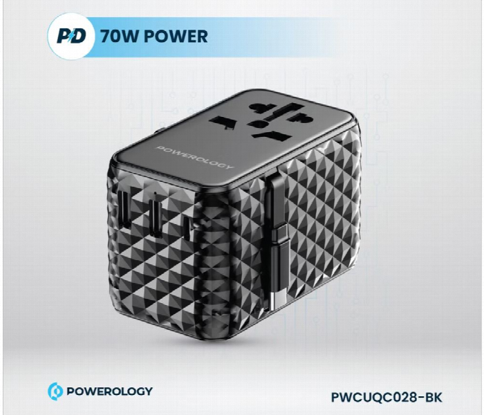 Powerology Gan Universal Charger Retractable Type C Cable Black Pwcuqc028Bk - Zoom Image 5