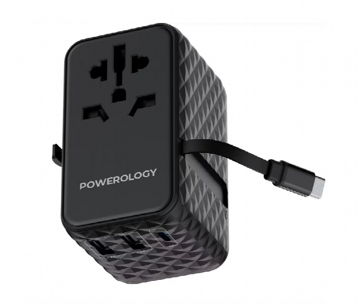 Powerology Gan Universal Charger Retractable Type C Cable Black Pwcuqc028Bk - Zoom Image 1