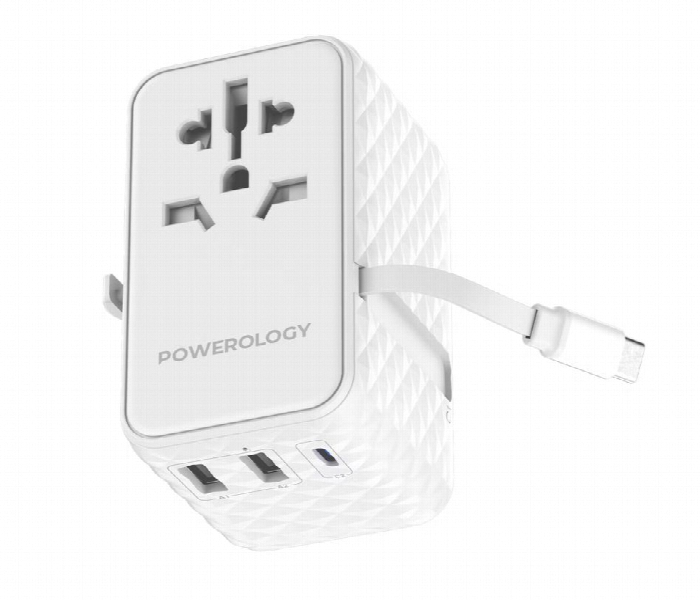 Powerology Gan Universal Charger Retractable Type C Cable White Pwcuqc028Wh - Zoom Image 1