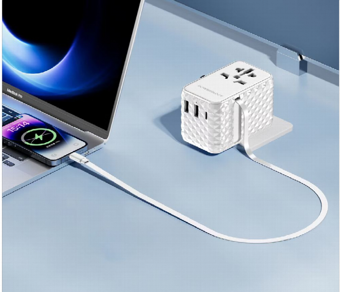 Powerology Gan Universal Charger Retractable Type C Cable White Pwcuqc028Wh - Zoom Image 4