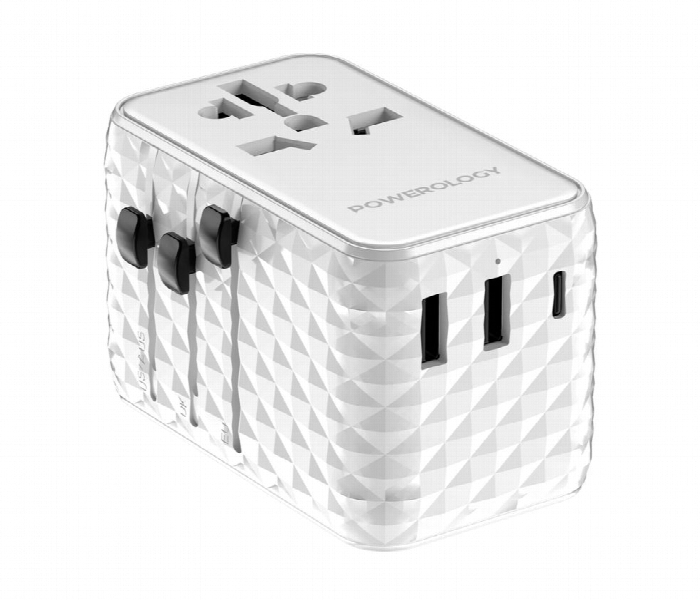 Powerology Gan Universal Charger Retractable Type C Cable White Pwcuqc028Wh - Zoom Image 3