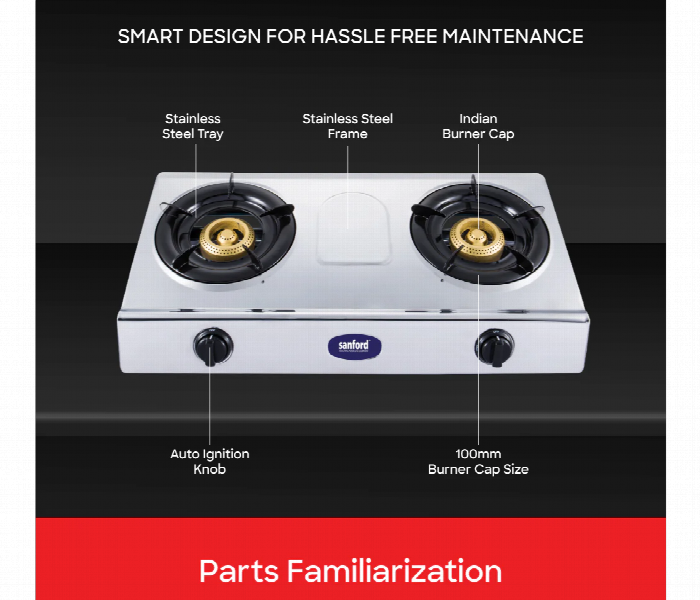 Sanford Sf5356Gc Steel Cast Iron Double Burner Lpg Stove With Stainless Steel Frame - Zoom Image 5