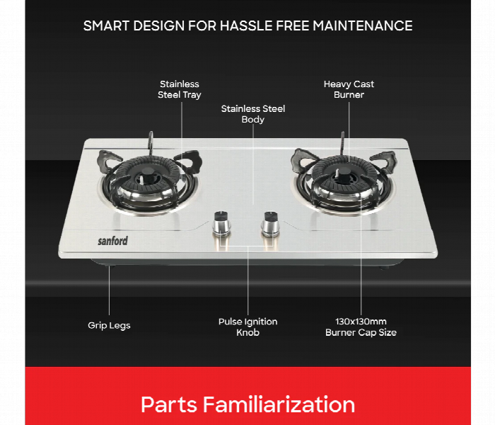 Sanford Sf5402Gc 2 Burner Glass Top Gas Hob - Zoom Image 5