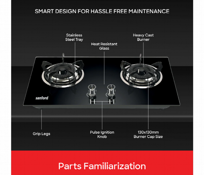 Sanford Sf5403Gc 2 Burner Glass Top Gas Stove With Pulse Ignition - Zoom Image 5