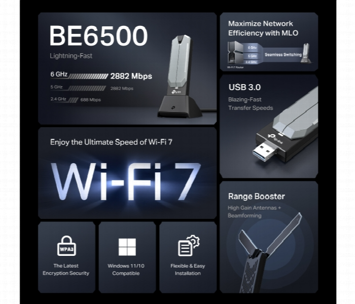Archer Tbe400Uh Be6500 Wi Fi 7 High Gain Wireless Usb Adapter - Zoom Image 4