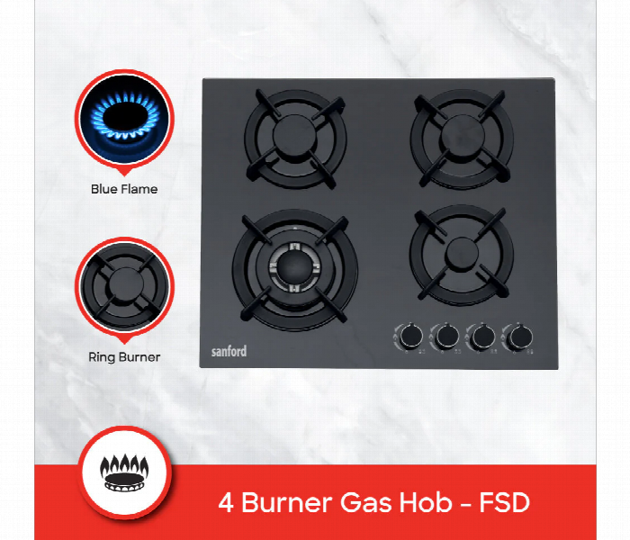 Sanford Sf5454Gh Bs 4 Burner Glass Gas Hob With Auto Ignition - Zoom Image 3