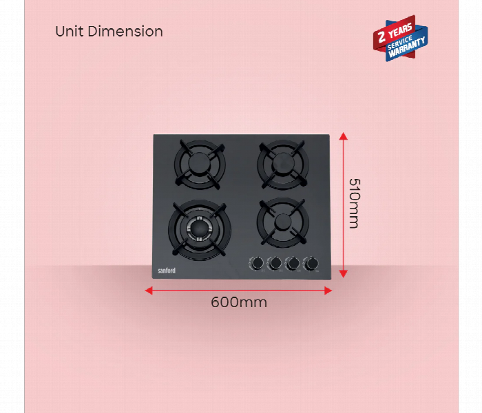 Sanford Sf5454Gh Bs 4 Burner Glass Gas Hob With Auto Ignition - Zoom Image 6