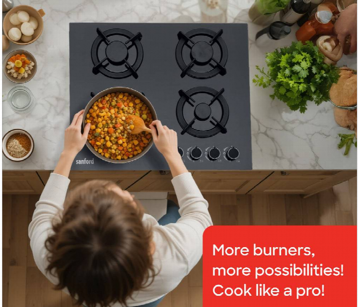 Sanford Sf5454Gh Bs 4 Burner Glass Gas Hob With Auto Ignition - Zoom Image 2