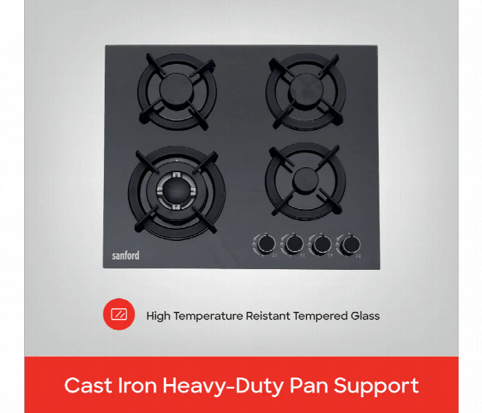 Sanford Sf5454Gh Bs 4 Burner Glass Gas Hob With Auto Ignition - Zoom Image 4