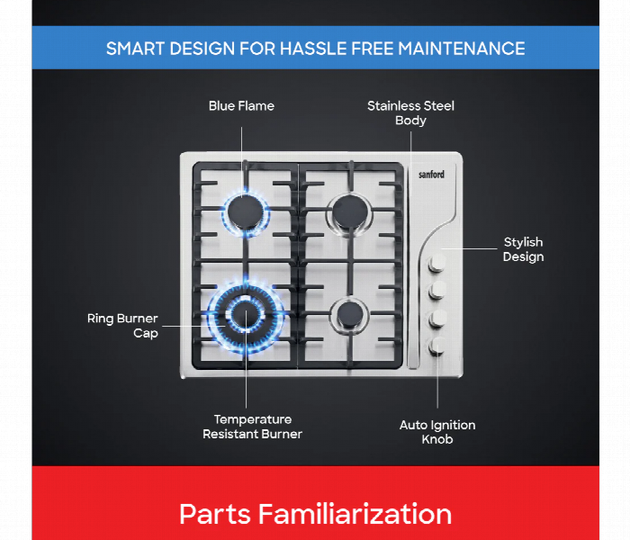 Sanford Sf5455Gh Bs 4 Burner Gas Stove With Auto Ignition And Cast Iron Support - Zoom Image 5